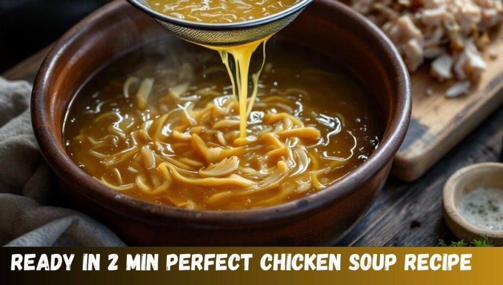 a bowl of soup with noodles and a strainer over it